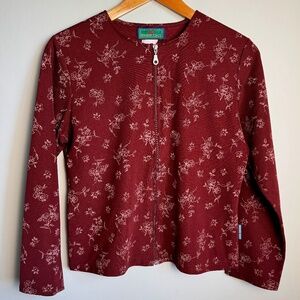 Higher State Women's Vintage Long Sleeve Floral Zip Up Shacket Burgundy/Wine M